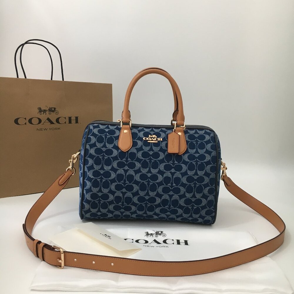 Coach Signature Blue and Tan Shoulder Bag
